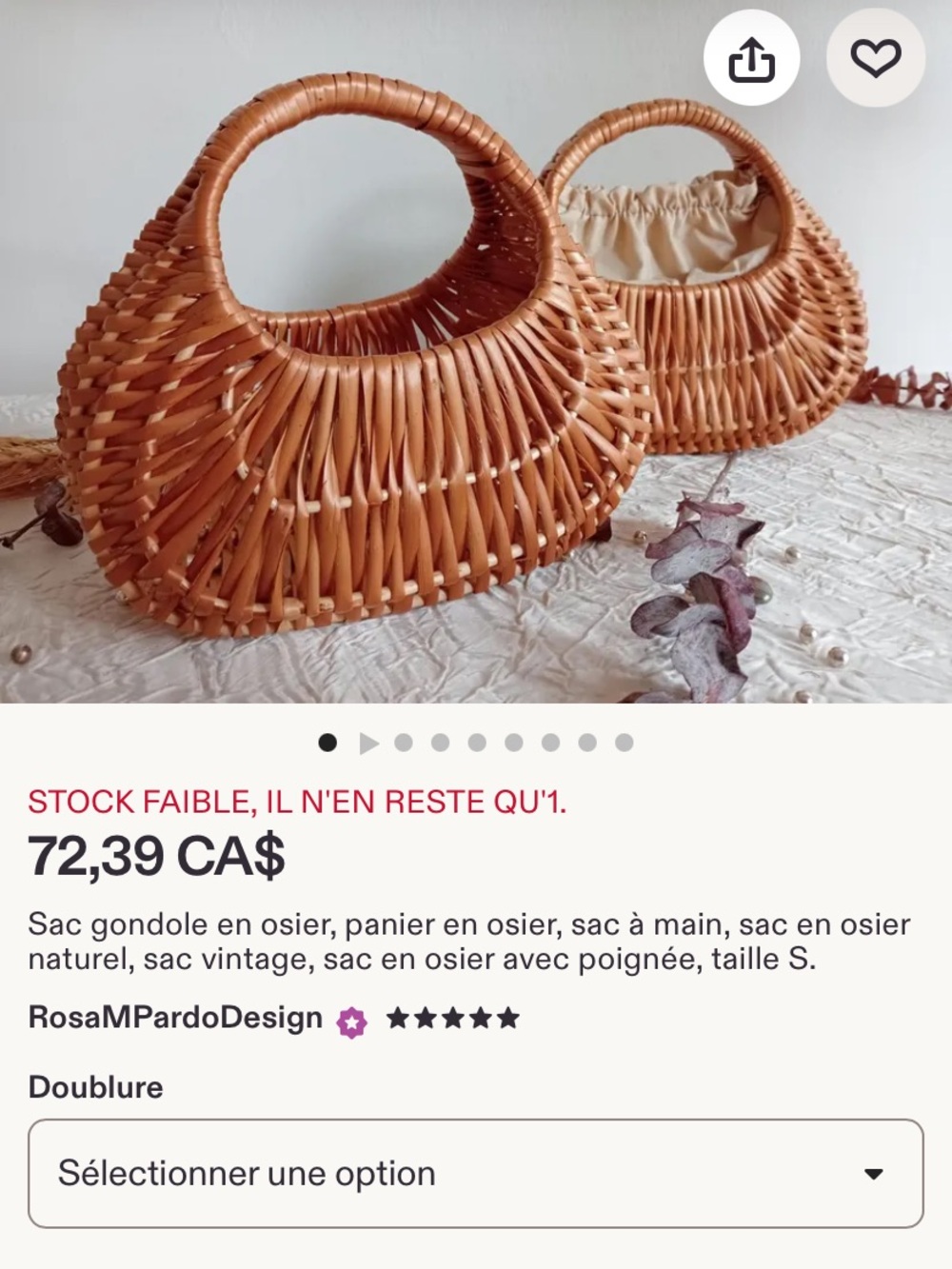 Vintage basket Woven wicker woven Handheld handbag purse Bag - Picture 8 of 8